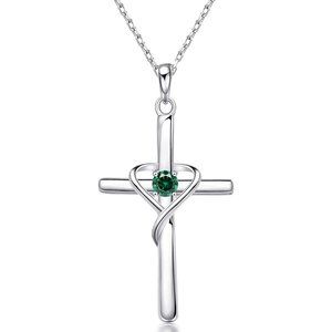 New 925 Sterling Silver Cross Necklace for Women Men 5A CZ Birthstone Ne…